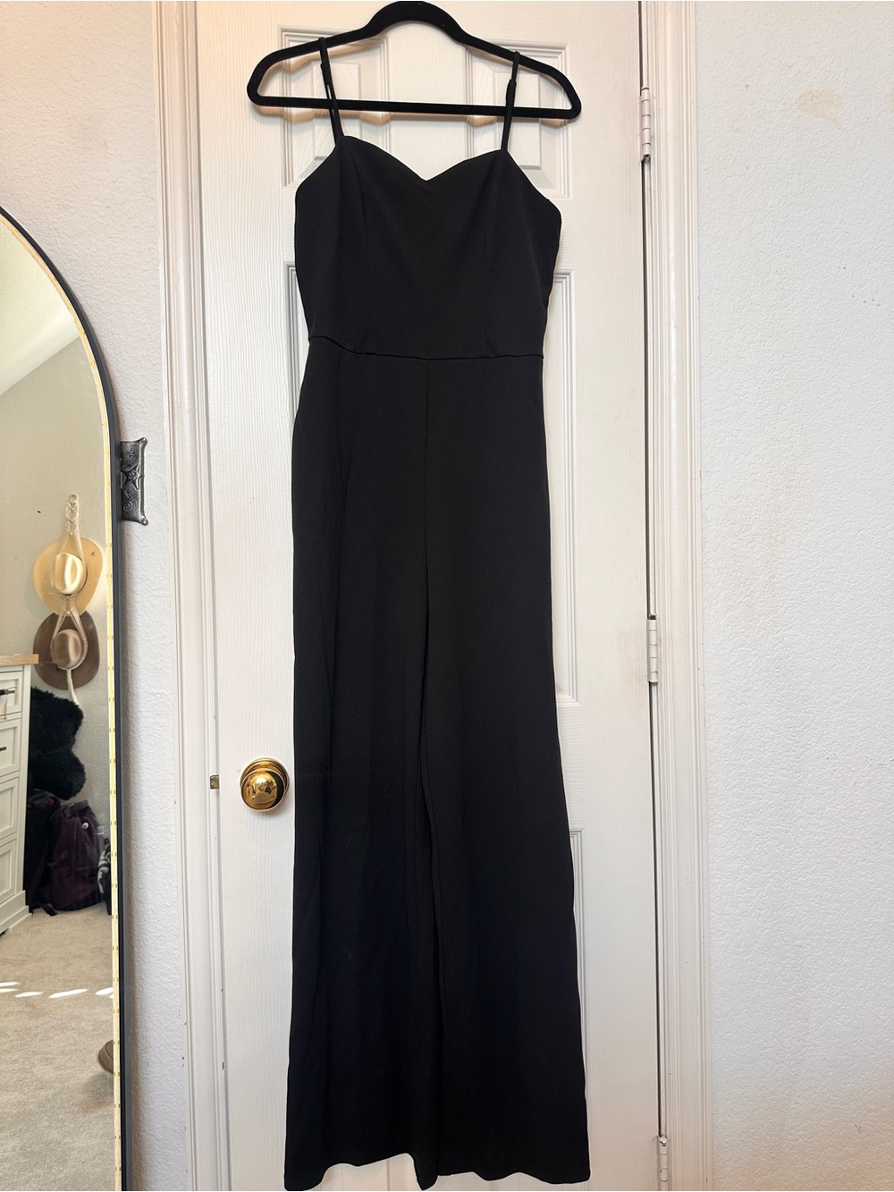 Love Stitch Black Wide-Leg Spaghetti Strap Jumpsuit